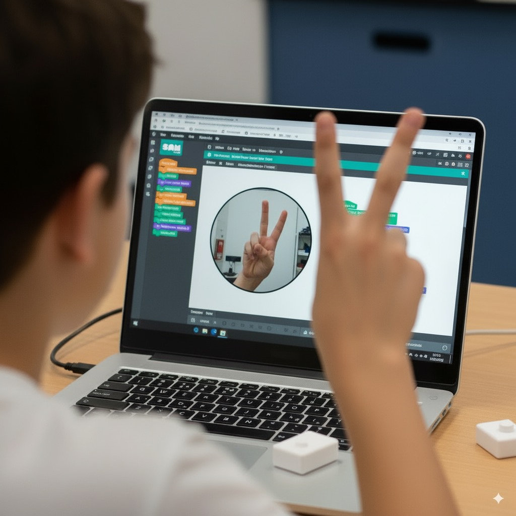 Studente che usa SAM Code con riconoscimento tramite camera